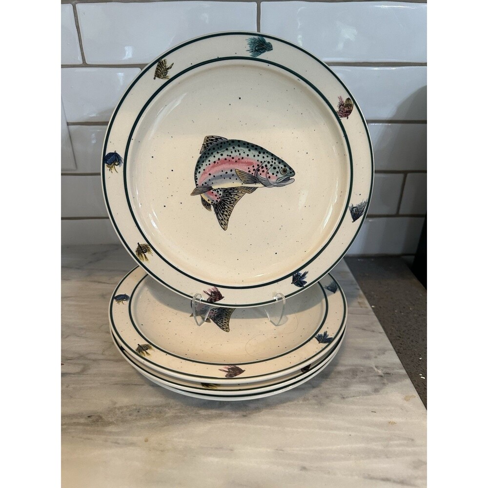 Set Of 4 Folkcraft Stoneware By Scotty Z Rainbow Trout Salad Wall Plate 8.5"